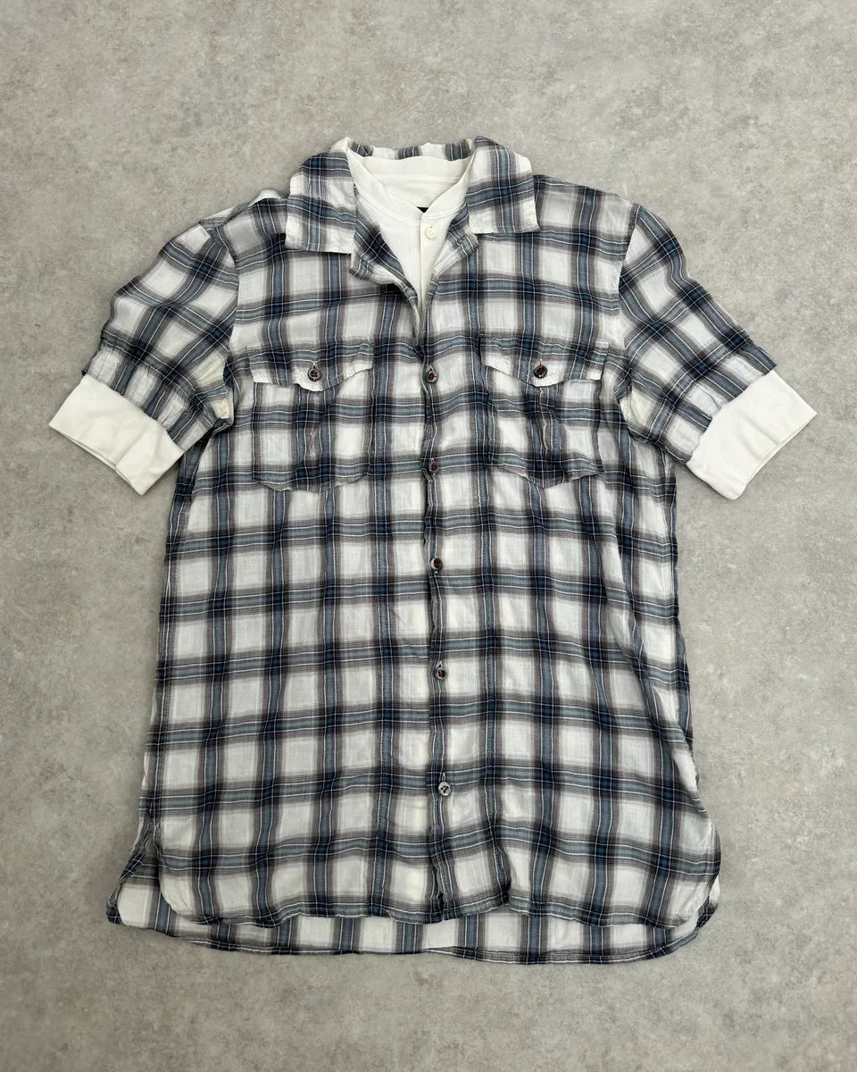 2000s Dsquared2 Layered Henley Checkered Shirt sBpWcjt 0