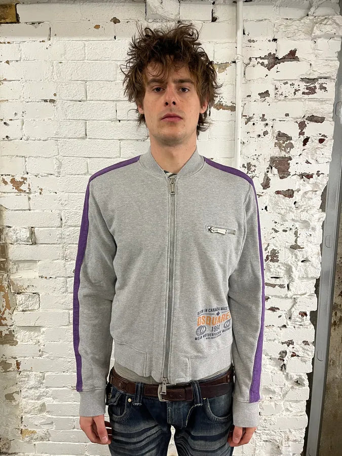 2000s Dsquared2 Logo Zip-Up Grey Purple Sweater CFumDGF 1
