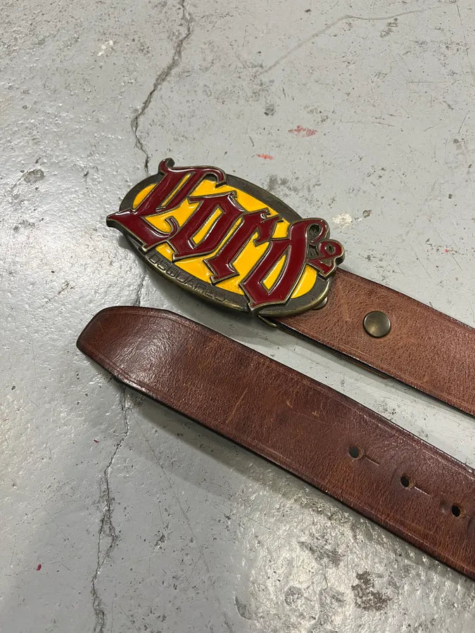 2000s Dsquared2 Lord Gothic Brown Leather Belt REPYxsq 3