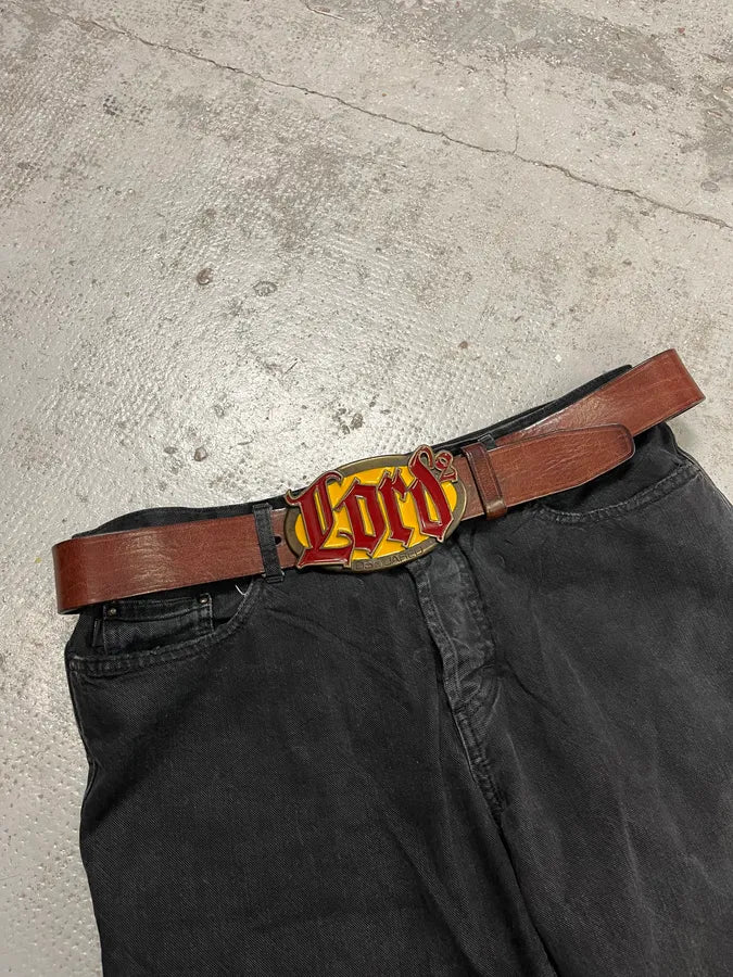 2000s Dsquared2 Lord Yellow Buckle Brown Leather Belt alDKqgh 0