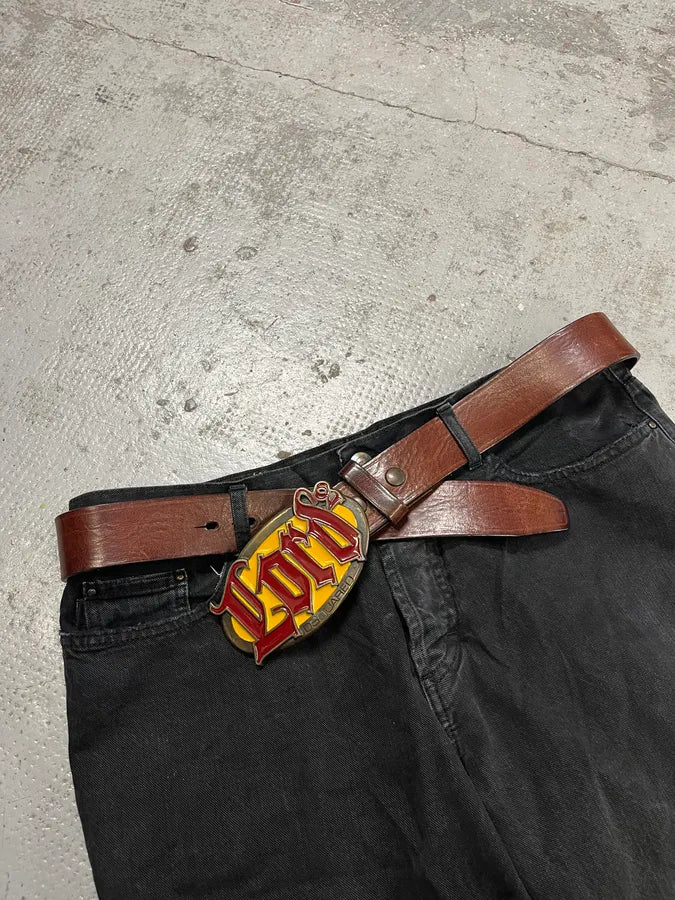2000s Dsquared2 Lord Yellow Buckle Brown Leather Belt alDKqgh 2