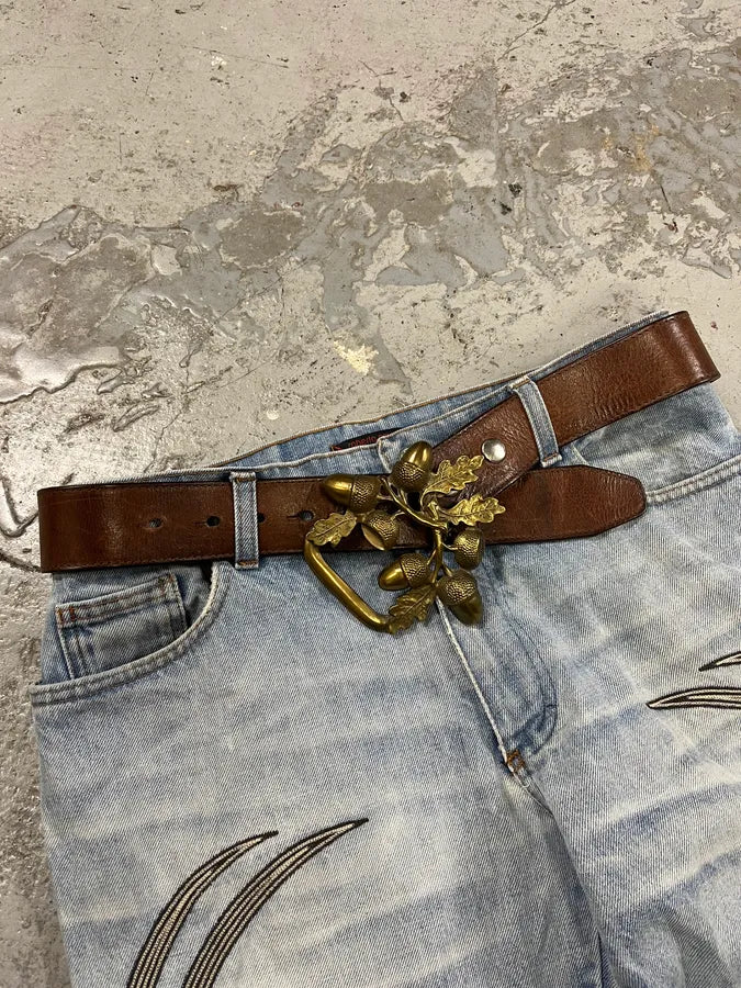 2000s Dsquared2 Nuts & Leaves Bucke Brown Leather Belt tmaQRIA 6