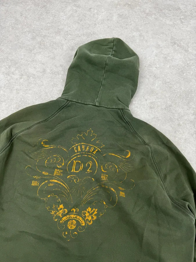 AW2006 Dsquared2 Olive Green & Yellow Propaganda Zip-up Hoodie FPTfktU 5