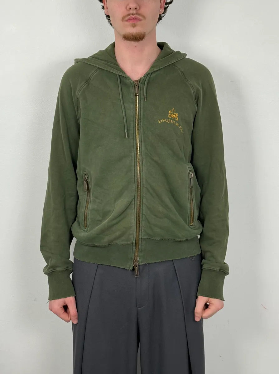AW2006 Dsquared2 Olive Green & Yellow Propaganda Zip-up Hoodie FPTfktU 1