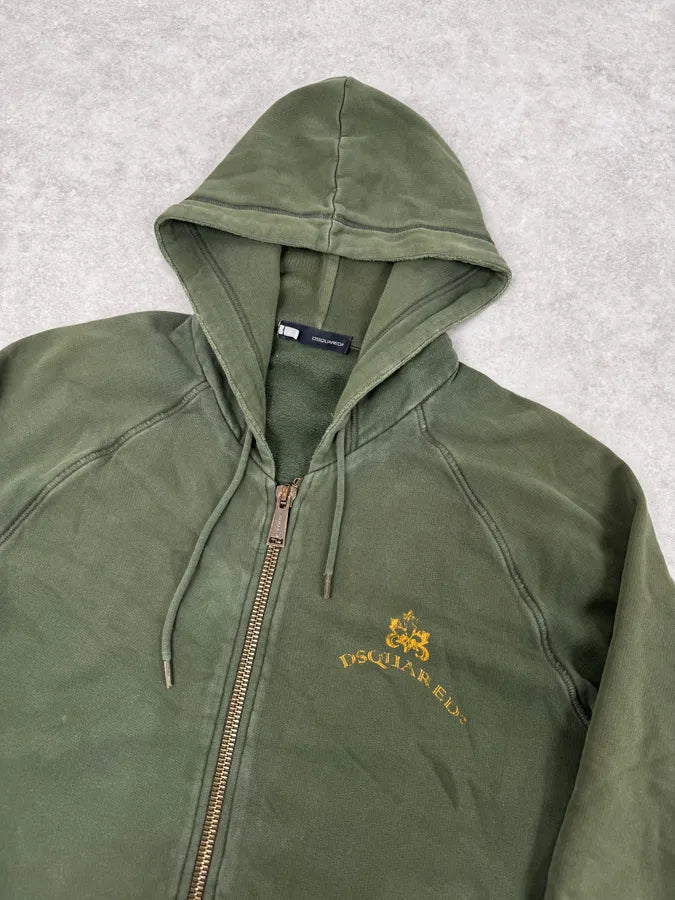 AW2006 Dsquared2 Olive Green & Yellow Propaganda Zip-up Hoodie FPTfktU 4