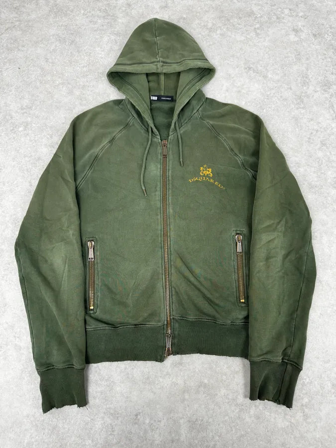 AW2006 Dsquared2 Olive Green & Yellow Propaganda Zip-up Hoodie FPTfktU 0