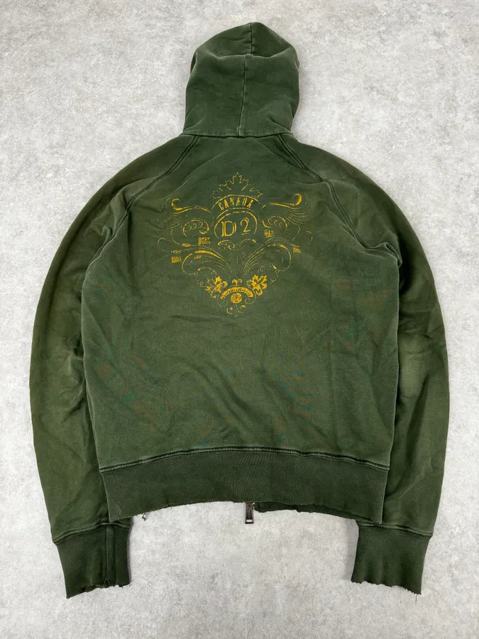 AW2006 Dsquared2 Olive Green & Yellow Propaganda Zip-up Hoodie FPTfktU 3