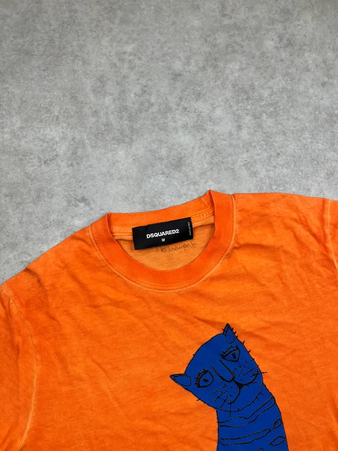 SS2015 Dsquared2 Orange Blue Cat T-Shirt FMfmPJU 3