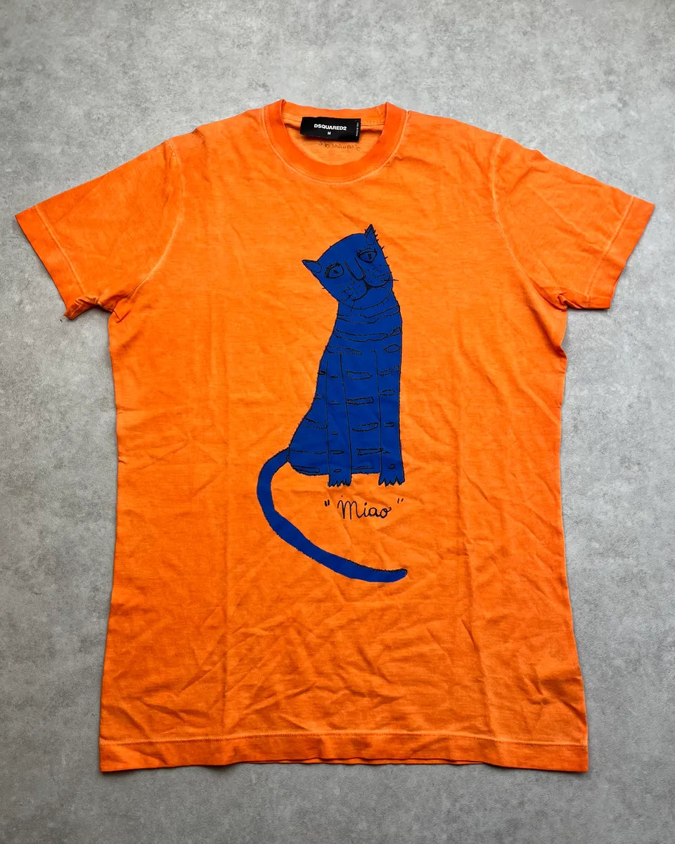 SS2015 Dsquared2 Orange Blue Cat T-Shirt FMfmPJU 0