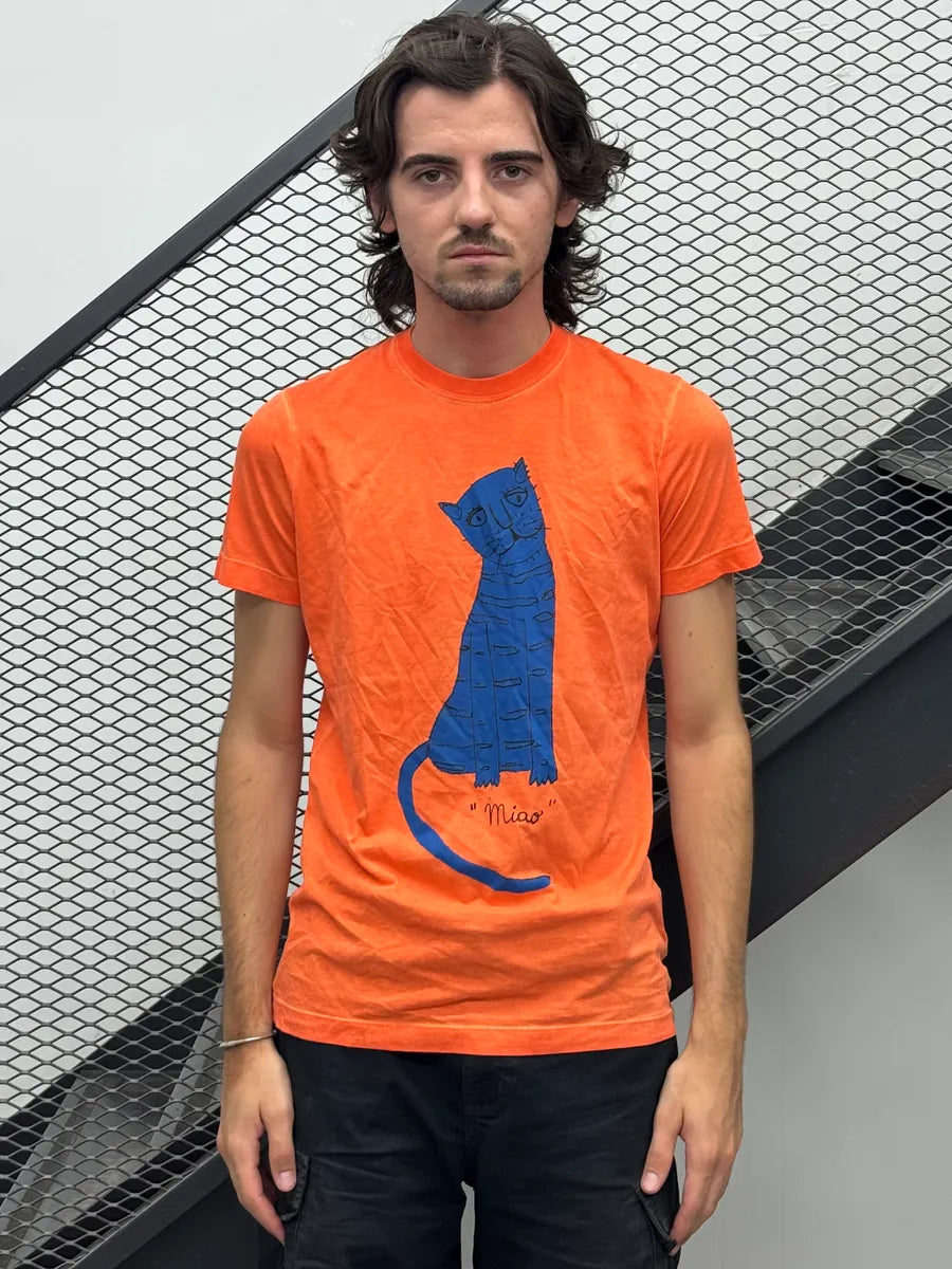 SS2015 Dsquared2 Orange Blue Cat T-Shirt FMfmPJU 1