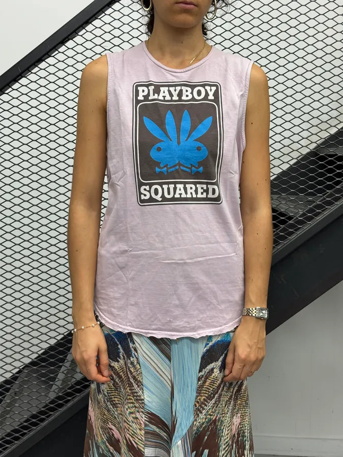 2000s Dsquared2 Playboy Squared Sleeveless Pink & Blue Tank Top NzruRGM 0