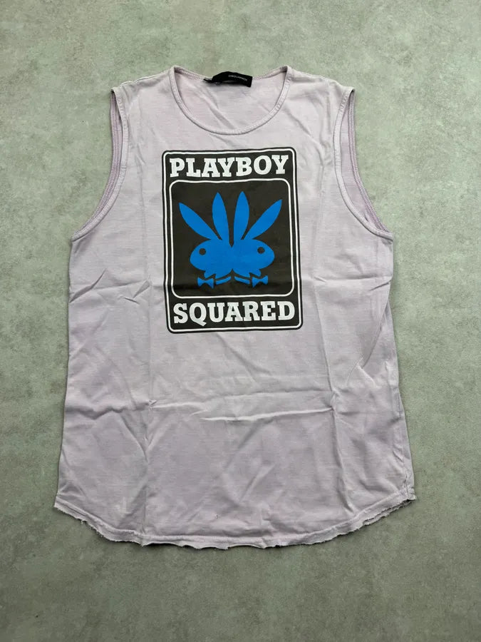 2000s Dsquared2 Playboy Squared Sleeveless Pink & Blue Tank Top NzruRGM 2
