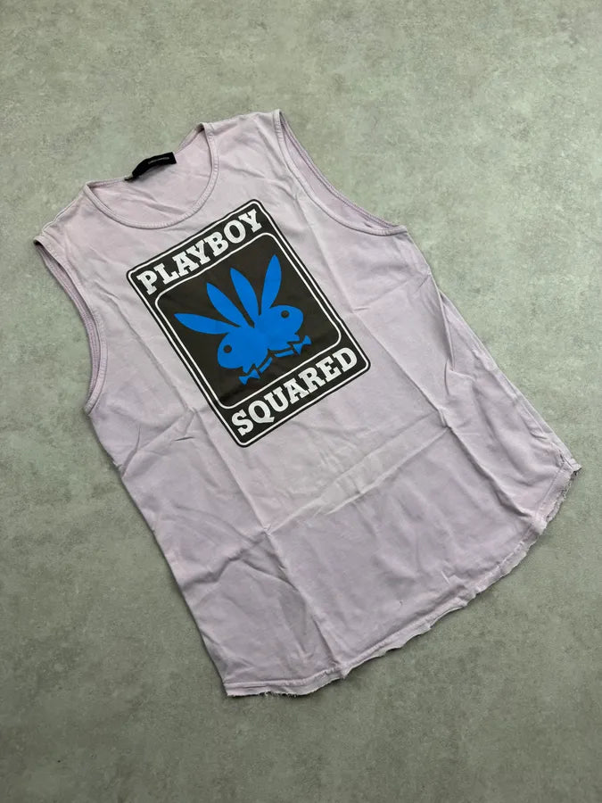2000s Dsquared2 Playboy Squared Sleeveless Pink & Blue Tank Top NzruRGM 3