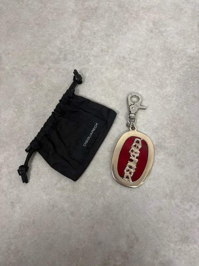 2000s Dsquared2 Red & Grey Propaganda Charm Logo Keychain amIljzn 1