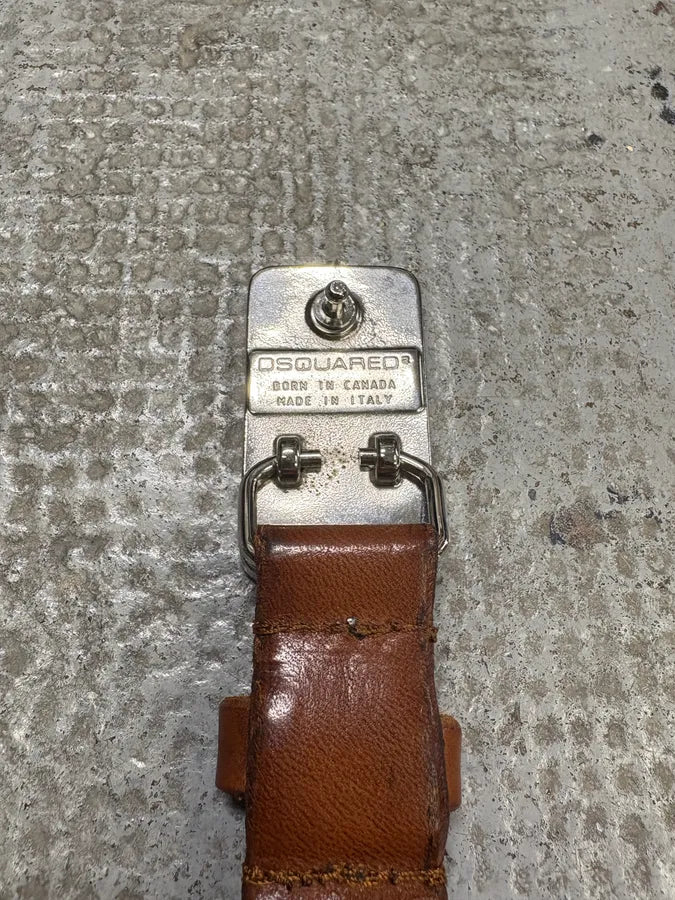 2000s Dsquared2 Red Buckle Brown Leather Belt ENrxYRy 8