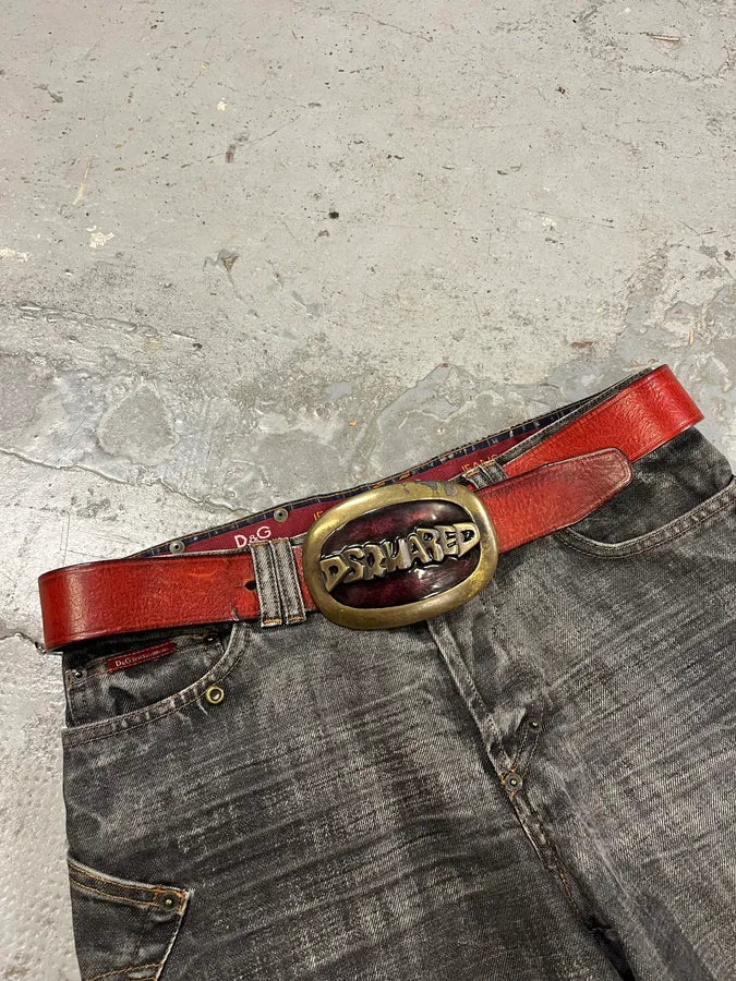 2000s DSquared2 Red Leather Premium Belt cUYOuMY 0