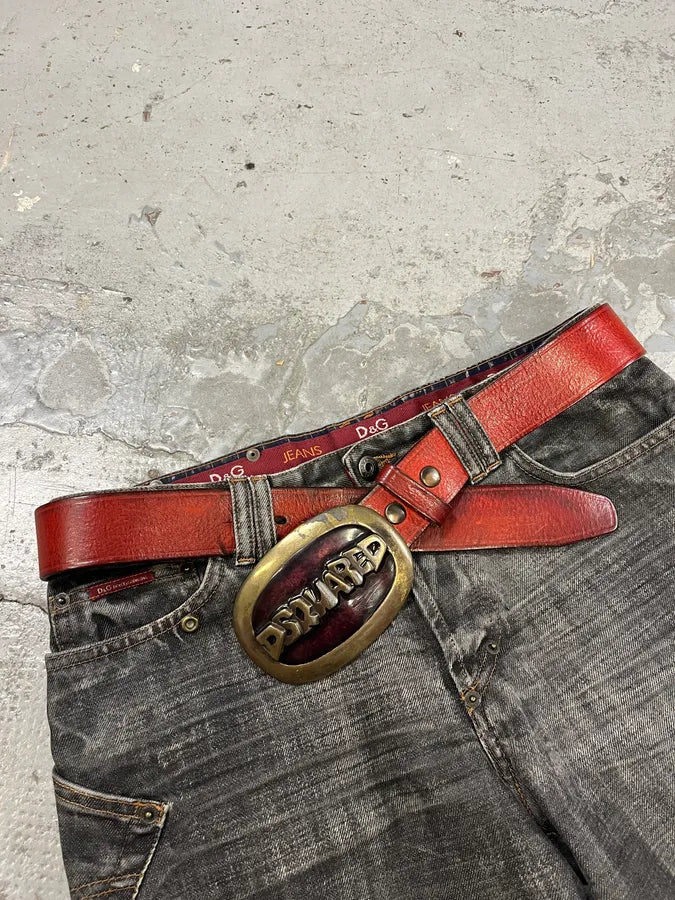 2000s DSquared2 Red Leather Premium Belt cUYOuMY 2