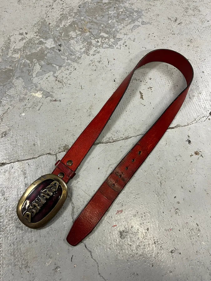 2000s DSquared2 Red Leather Premium Belt cUYOuMY 3