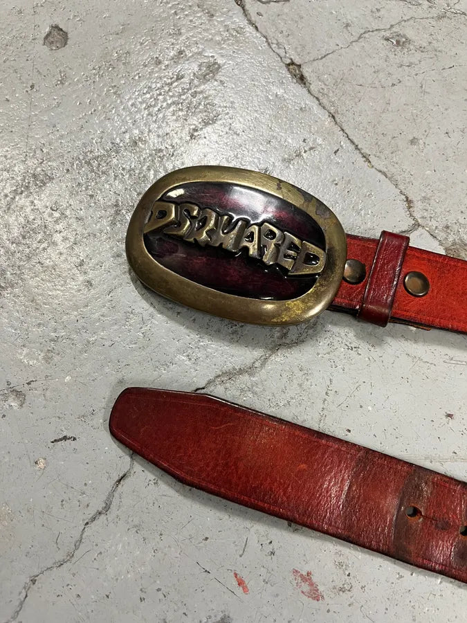 2000s DSquared2 Red Leather Premium Belt cUYOuMY 4