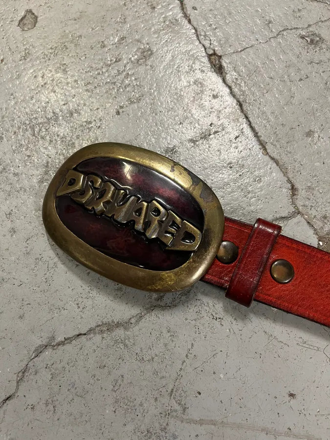 2000s DSquared2 Red Leather Premium Belt cUYOuMY 5