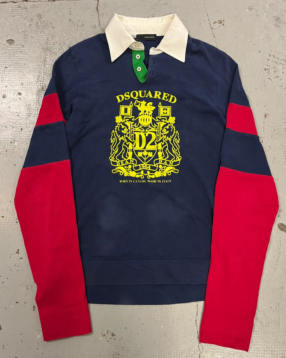 2000s Dsquared2 Red Sleeves Navy Longsleeve Polo hUYBeKx 0
