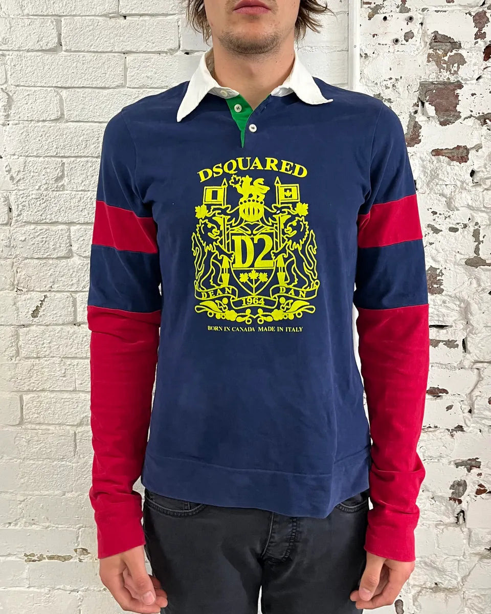 2000s Dsquared2 Red Sleeves Navy Longsleeve Polo hUYBeKx 1