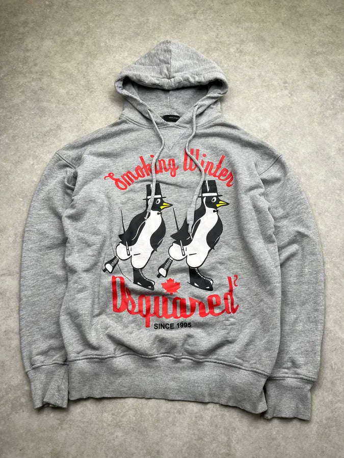 2000s Dsquared2 Smoking Winter Penguin Grey Hoodie AFXiGkj 0