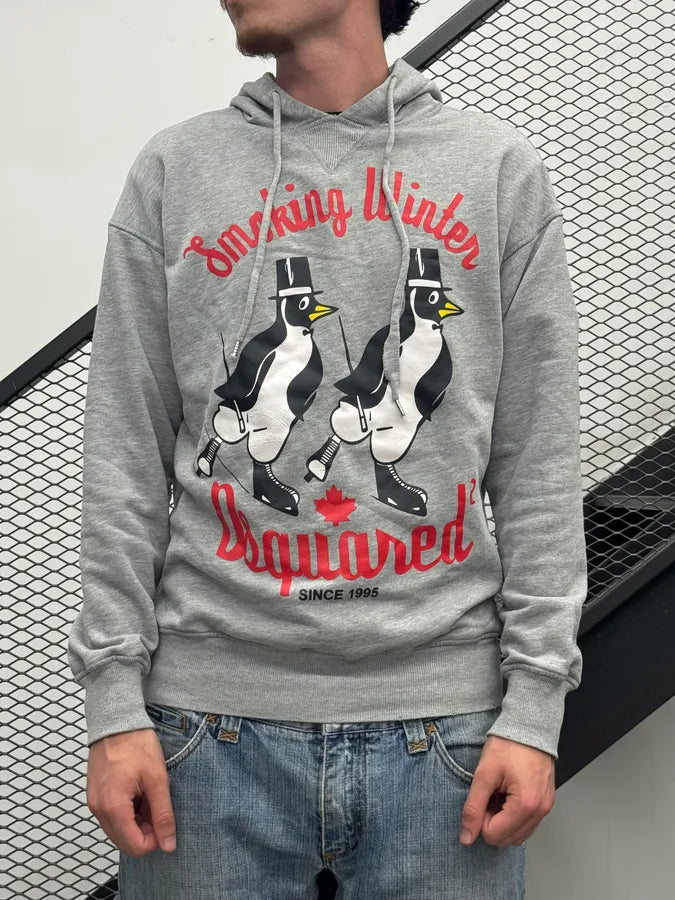 2000s Dsquared2 Smoking Winter Penguin Grey Hoodie AFXiGkj 1