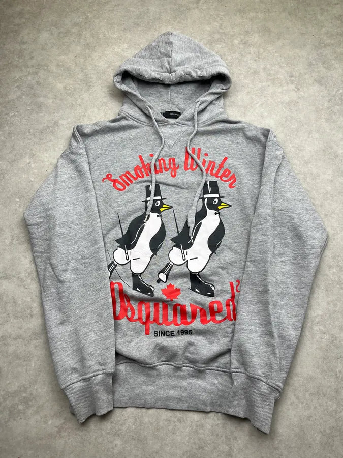 2000s Dsquared2 Smoking Winter Penguin Grey Hoodie AFXiGkj 3