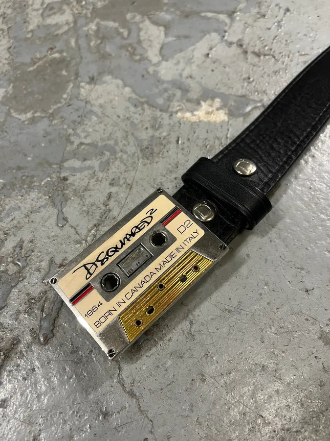 2000s Dsquared2 Tape Buckle Black Leather Belt ybNBFSS 5