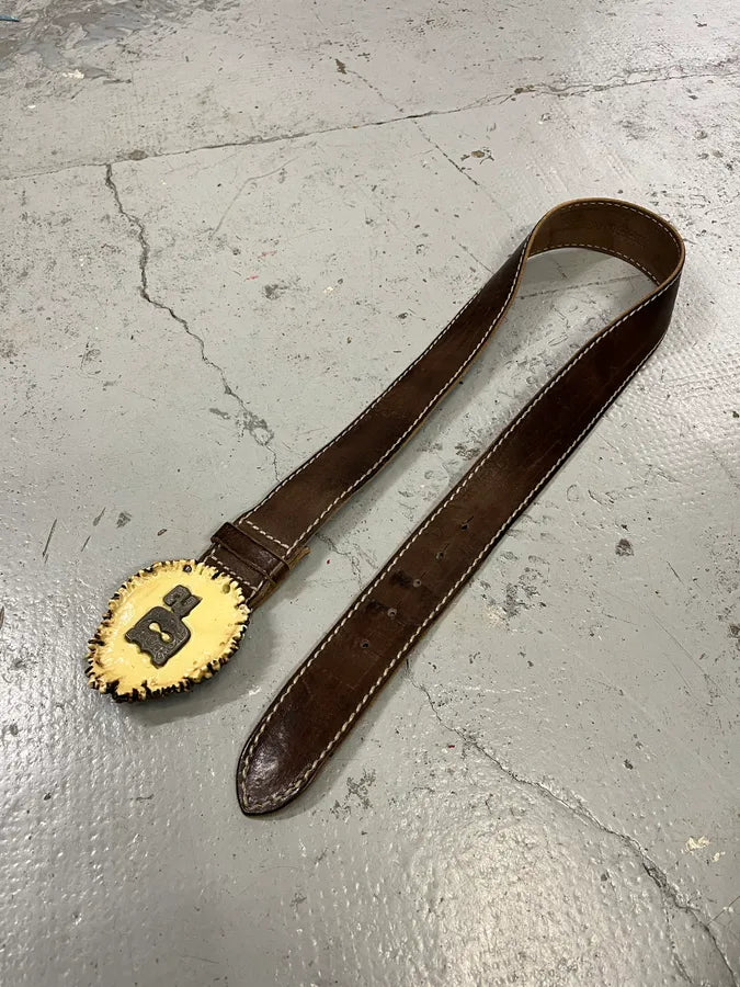 2000s Dsquared2 Trunk Wood Buckle Brown Leather Belt RZUWdSP 2