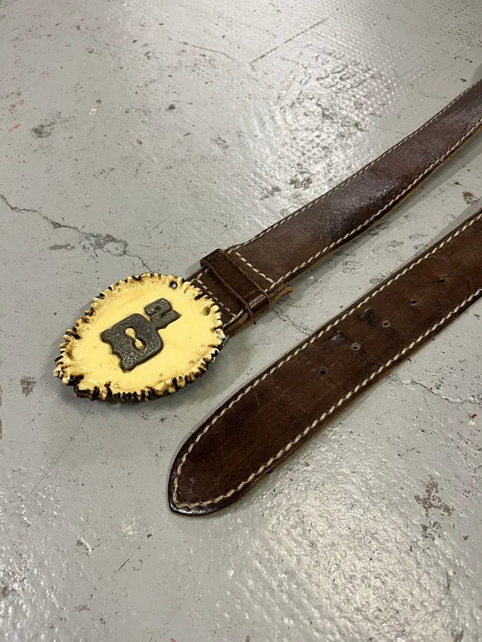 2000s Dsquared2 Trunk Wood Buckle Brown Leather Belt RZUWdSP 3