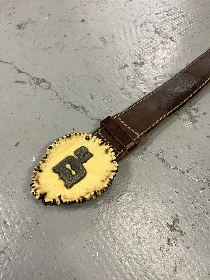 2000s Dsquared2 Trunk Wood Buckle Brown Leather Belt RZUWdSP 4