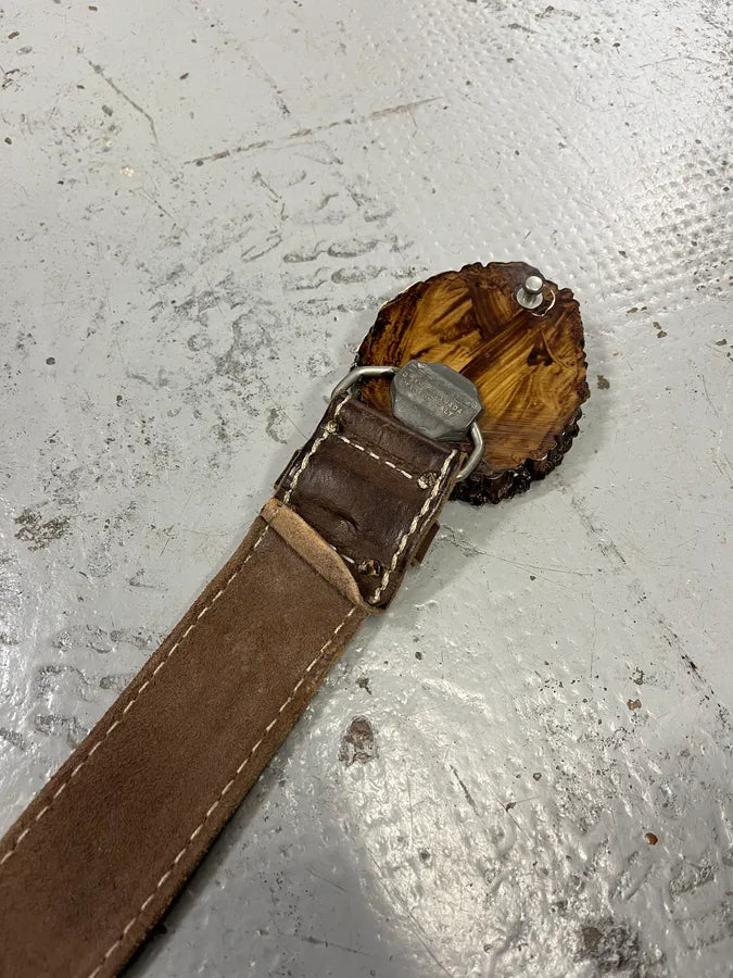 2000s Dsquared2 Trunk Wood Buckle Brown Leather Belt RZUWdSP 6