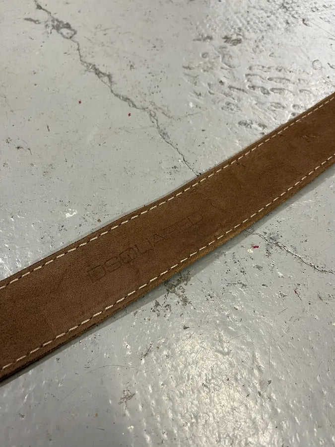 2000s Dsquared2 Trunk Wood Buckle Brown Leather Belt RZUWdSP 7