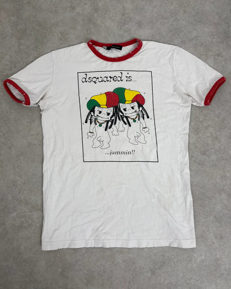 2000s Dsquared2 White Rasta Jamaican Cool Boys T-Shirt WQPmKzL 0