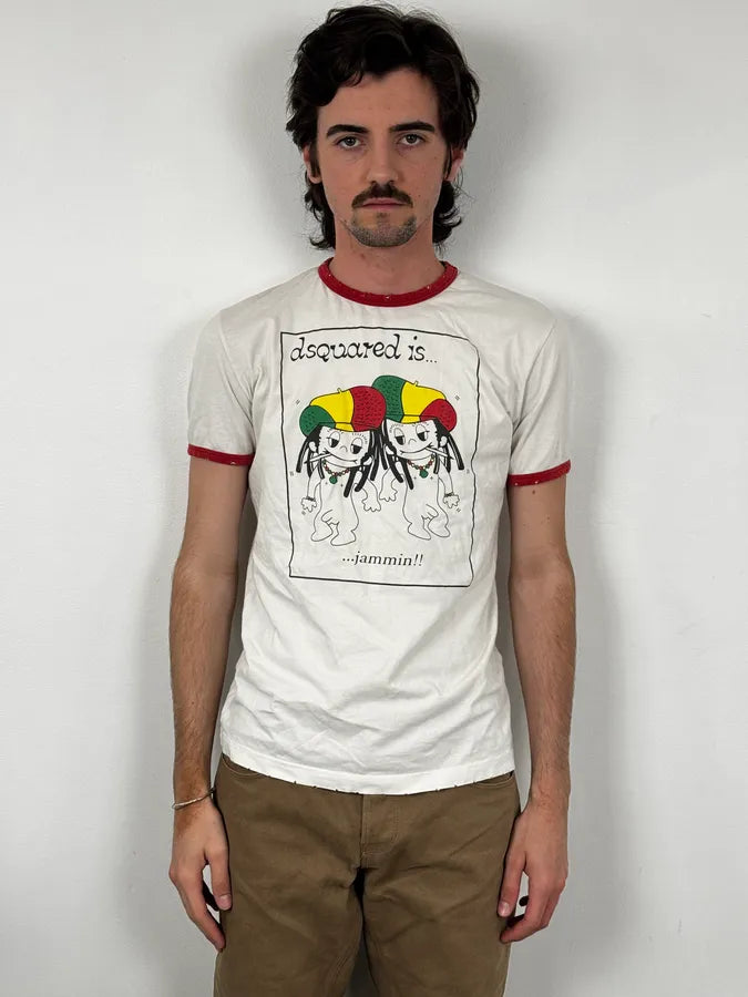 2000s Dsquared2 White Rasta Jamaican Cool Boys T-Shirt WQPmKzL 1