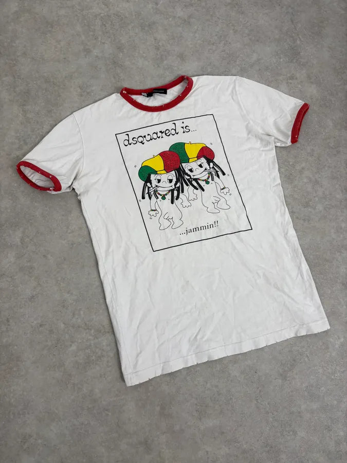 2000s Dsquared2 White Rasta Jamaican Cool Boys T-Shirt WQPmKzL 3