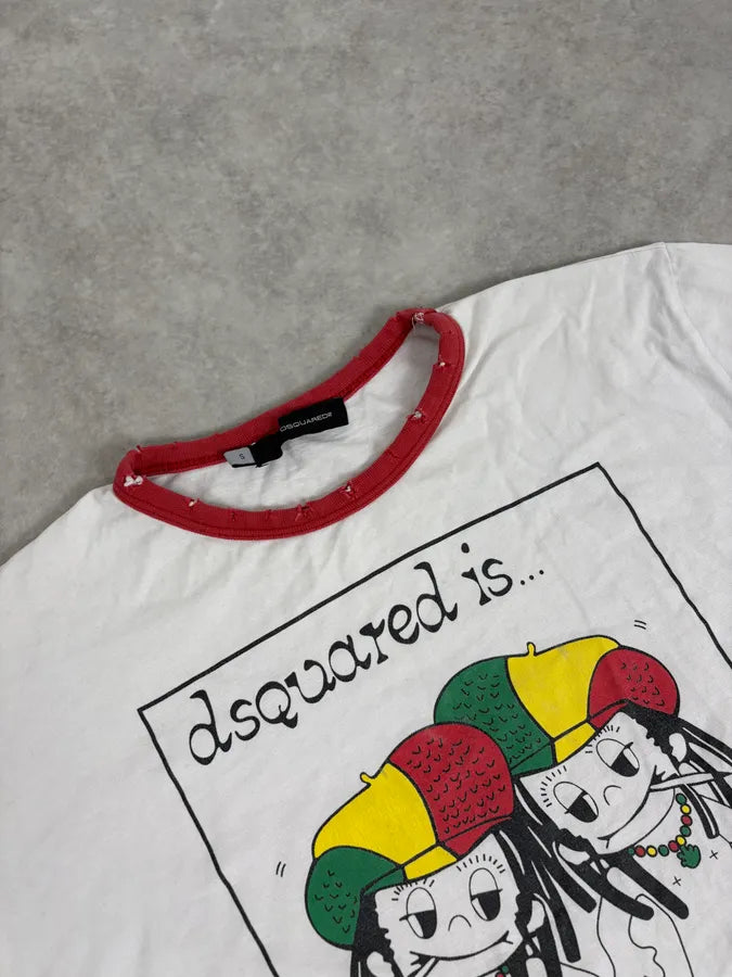 2000s Dsquared2 White Rasta Jamaican Cool Boys T-Shirt WQPmKzL 4