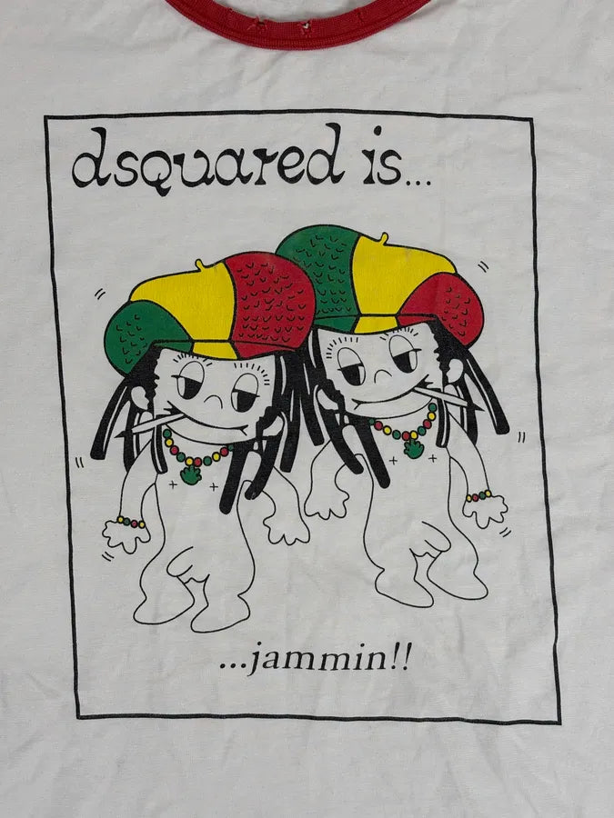 2000s Dsquared2 White Rasta Jamaican Cool Boys T-Shirt WQPmKzL 6