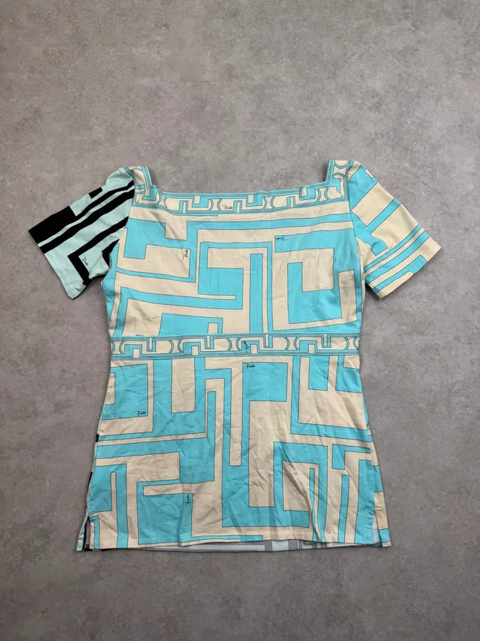 2000s Emilio Pucci Turquoise Cubismo Top  CbFYXog 5