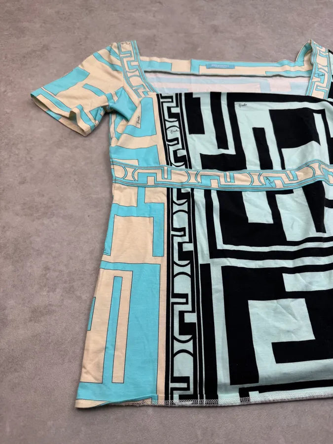 2000s Emilio Pucci Turquoise Cubismo Top  CbFYXog 4