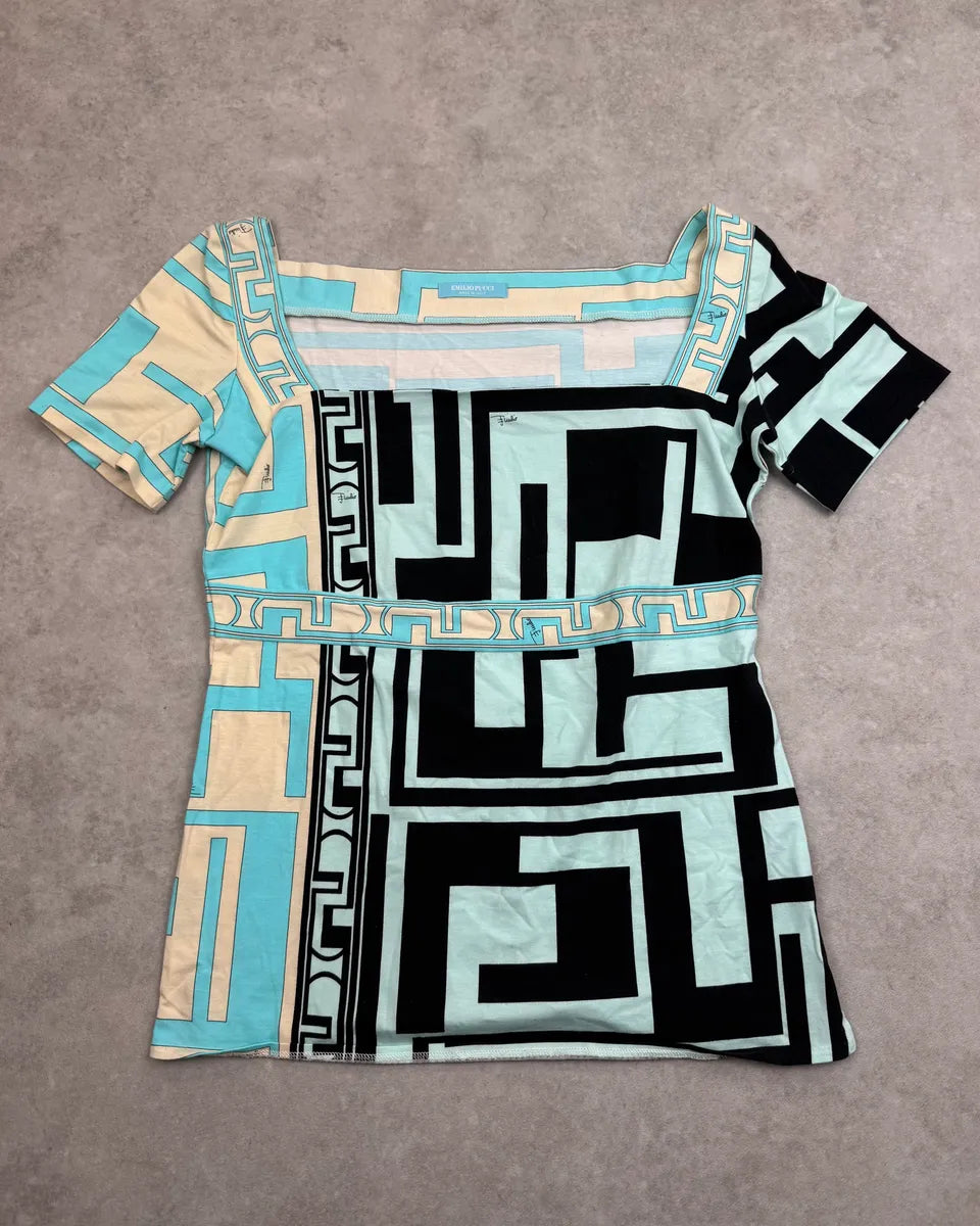 2000s Emilio Pucci Turquoise Cubismo Top  CbFYXog 0