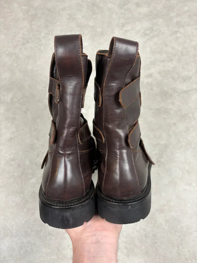 2000s Emporio Armani Pro Biker Brown Leather Boots focHiOG 6