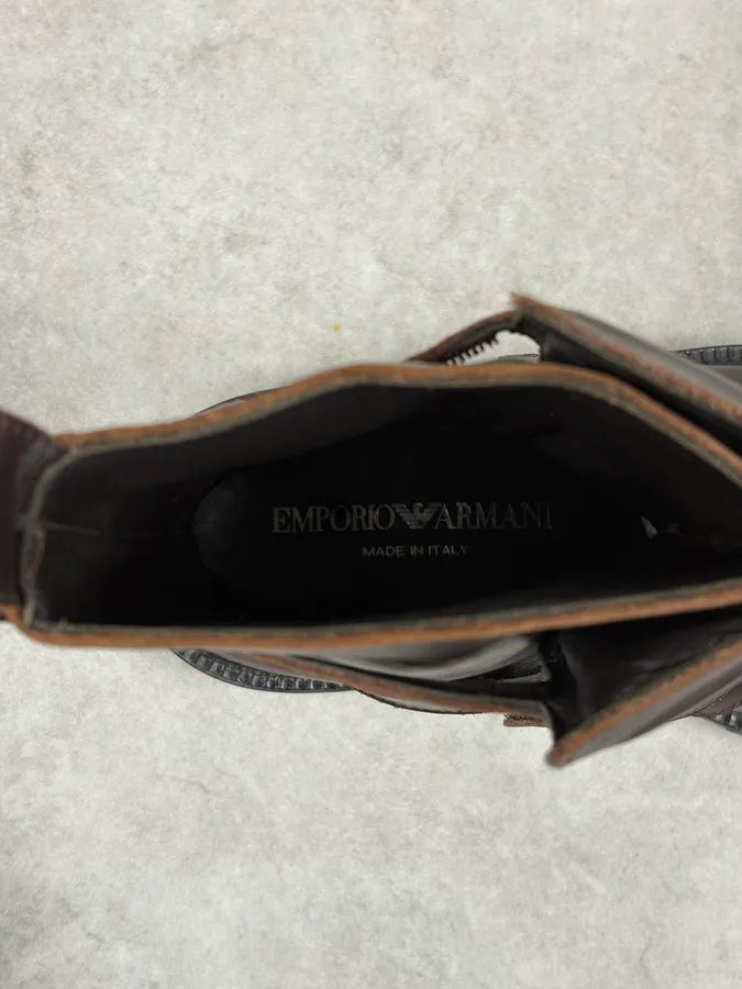 2000s Emporio Armani Pro Biker Brown Leather Boots focHiOG 9