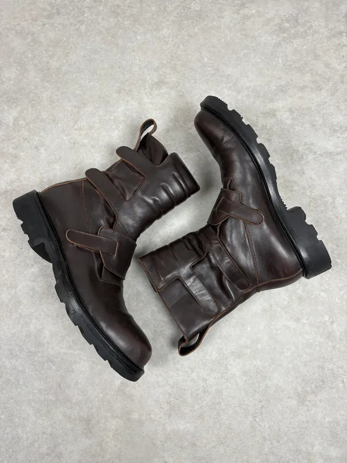 2000s Emporio Armani Pro Biker Brown Leather Boots focHiOG 5
