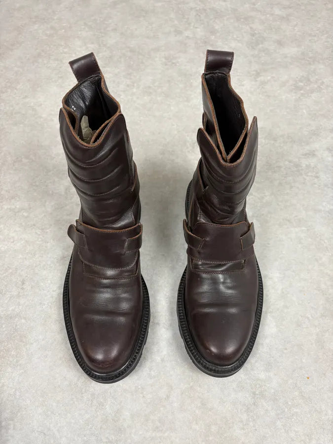 2000s Emporio Armani Pro Biker Brown Leather Boots focHiOG 1