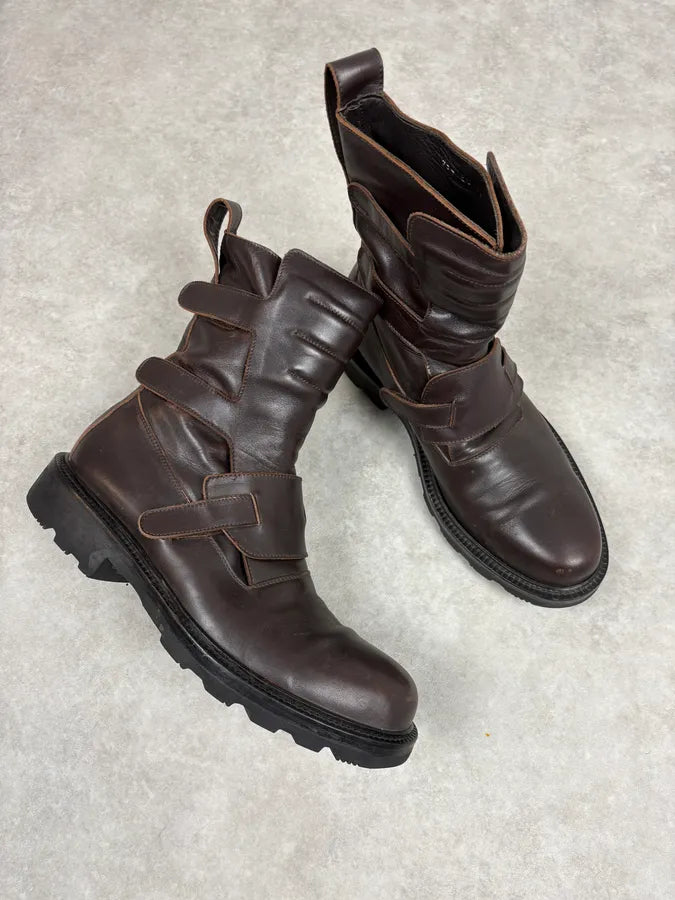 2000s Emporio Armani Pro Biker Brown Leather Boots focHiOG 4