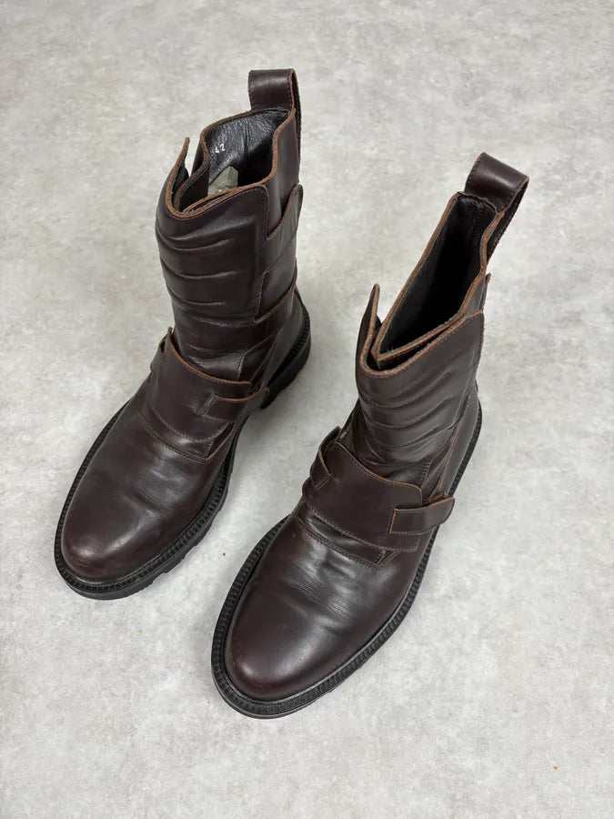2000s Emporio Armani Pro Biker Brown Leather Boots focHiOG 2