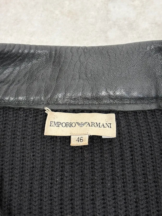 2000s Emporio Armani Asymmetrical Hybrid Black Wool Leather Jacket mJDcIuu 7